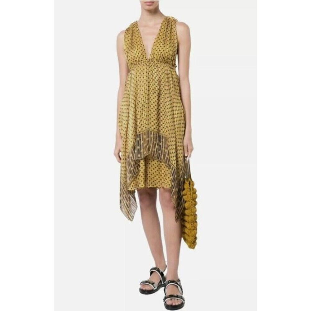ULLA JOHNSON Colette Asymmetrical Handkerchief Silk Dress Size 2 Gold #2D502